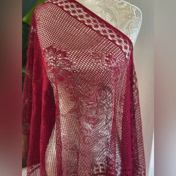 Sexy Burgundy Fringe Shawl Beach Vacation Summer Coachella Poolside Bikini Cover - Picture 5 of 7